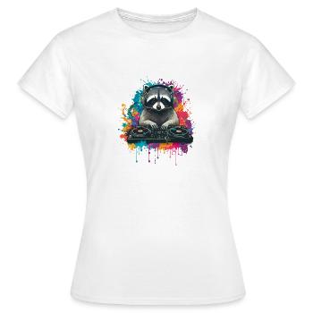 Raccoon at the DJ booth - Women's T-Shirt - white - Front - AI Model Female 172 dark (172cm)
