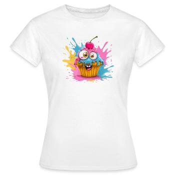 Bunter Cupcake mit Glubschaugen - Frauen T-Shirt - Weiß - Vorne - AI Model Female 172 dark (172cm)