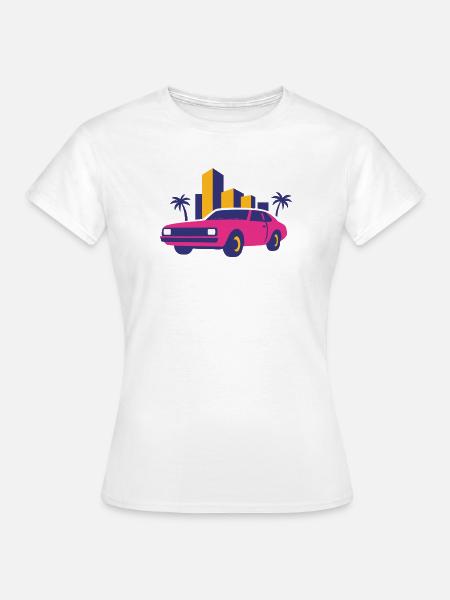 Retro Neon Skyline Limousine - Frauen T-Shirt - Weiß