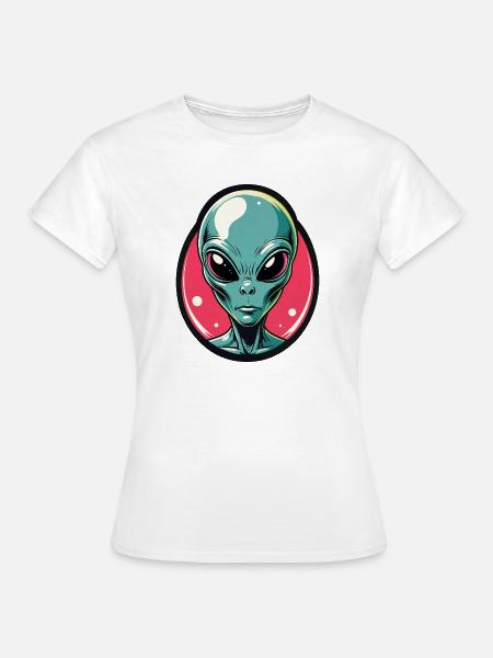 Neon Alien Kopf Portrait - Frauen T-Shirt - Weiß