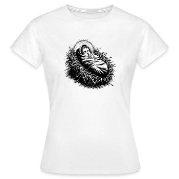 Le Bébé Jésus né dans la crèche de Noël - T-shirt Femme - blanc - Devant - AI Model Female 172 dark (172cm)