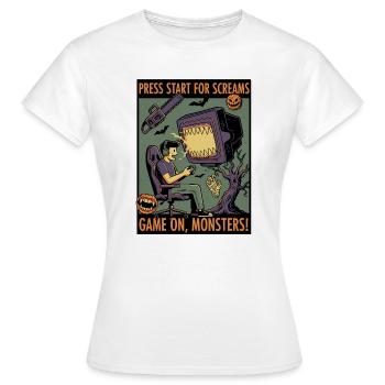 Spiel an, Monster: Gruseliges Gamer-Design - Frauen T-Shirt - Weiß - Vorne - AI Model Female 172 dark (172cm)