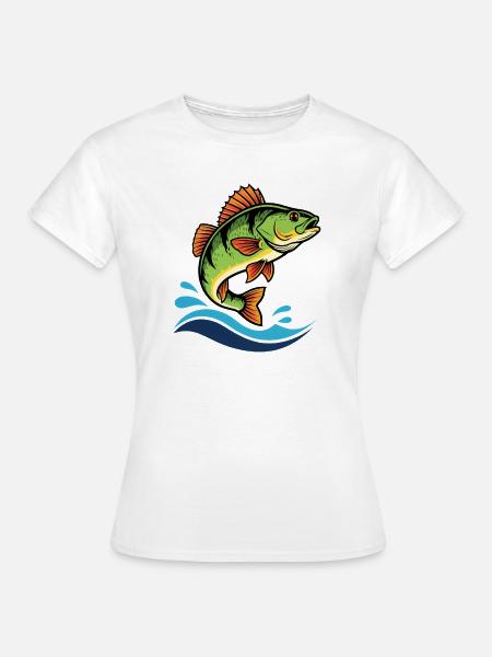 Bunter Flussbarsch Barsch Angeln - Frauen T-Shirt - Weiß