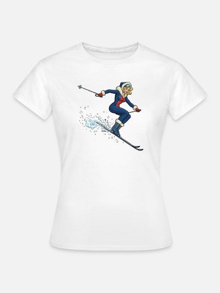Frau auf Ski im Schnee - Frauen T-Shirt - Weiß