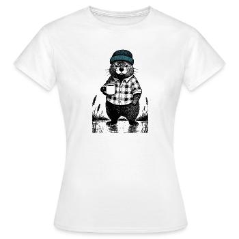 Launischer Bieber mit Kaffee - Frauen T-Shirt - Weiß - Vorne - AI Model Female 172 dark (172cm)