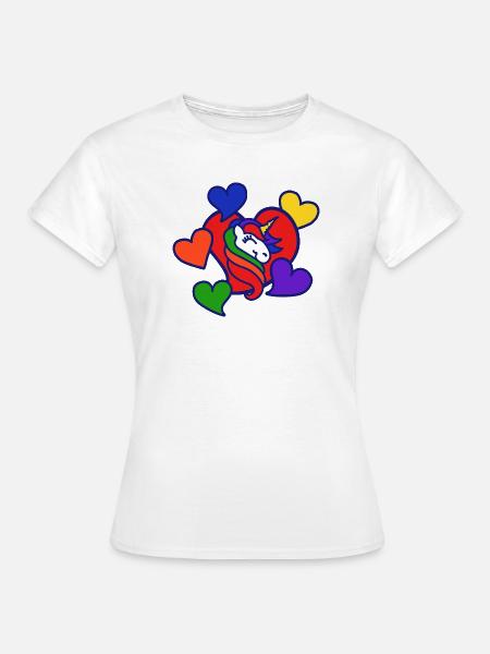 Regenbogenherz-Einhorn - Frauen T-Shirt - Weiß