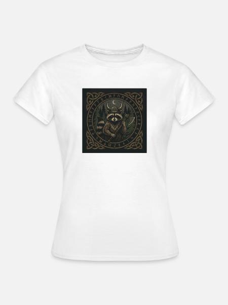 Wikinger Waschbär Krieger Mit Axt Runen - Frauen T-Shirt - Weiß