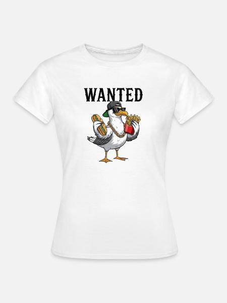 Gesuchte Möwe Mit Pommes Und Fischbrötchen - Frauen T-Shirt - Weiß