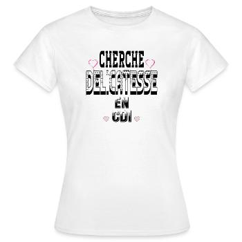 Cherche Délicatesse en CDI - T-shirt Femme - blanc - Devant - AI Model Female 172 dark (172cm)