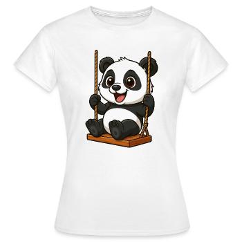 Süßer Panda auf der Schaukel Cartoon Spielplatz - Frauen T-Shirt - Weiß - Vorne - AI Model Female 172 dark (172cm)