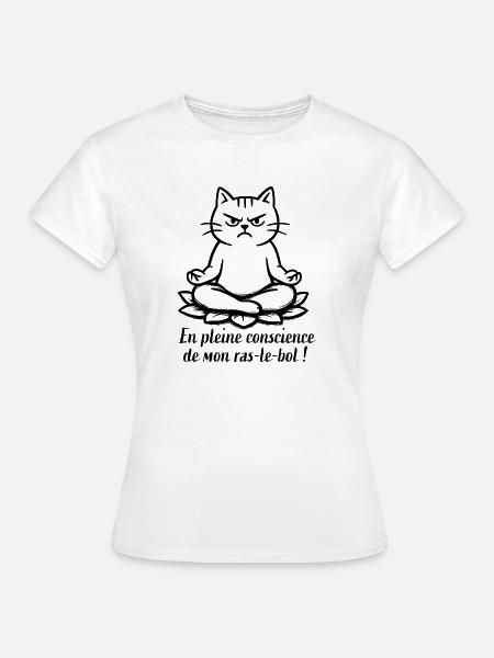 Grummelige Katze in Meditation - Frauen T-Shirt - Weiß
