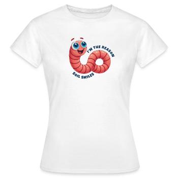 Fröhlicher Regenwurm - Frauen T-Shirt - Weiß - Vorne - AI Model Female 172 dark (172cm)