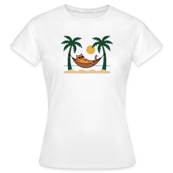 Chat au soleil sur l’île - T-shirt Femme - blanc - Devant - AI Model Female 172 dark (172cm)
