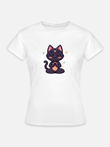 Schwarze Zen-Katze in Meditation - Frauen T-Shirt - Weiß