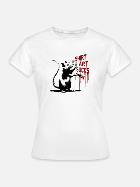 Graffiti Ratte mit Pinsel "Shirt Art Sucks" - Frauen T-Shirt - Weiß