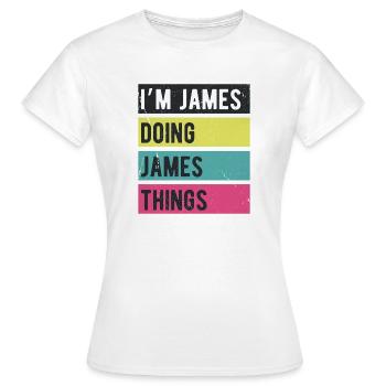 Je suis James qui fait des couleurs rétro de James Things - T-shirt Femme - blanc - Devant - AI Model Female 172 dark (172cm)