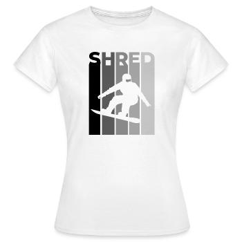 SHRED Snowboarder – Snowboard Saying & Action - Women's T-Shirt - white - Front - AI Model Female 172 dark (172cm)