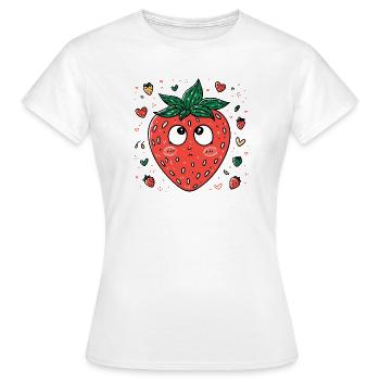 Kawaii Erdbeere mit neugierigen Augen - Frauen T-Shirt - Weiß - Vorne - AI Model Female 172 dark (172cm)