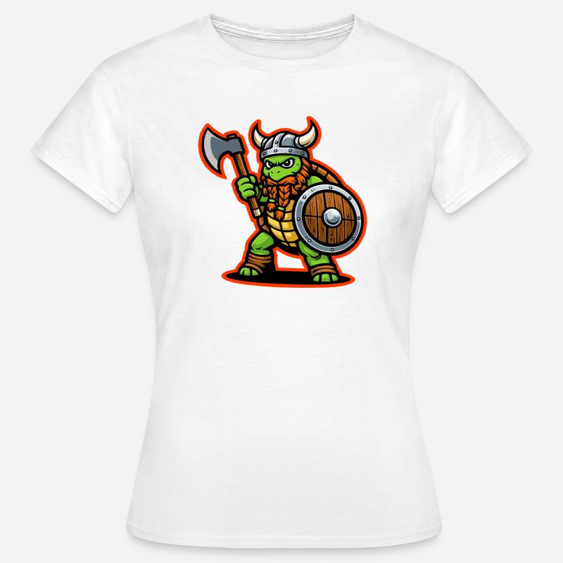 Viking Turtle Warrior Axe Shield Mascot - Women's T-Shirt - white