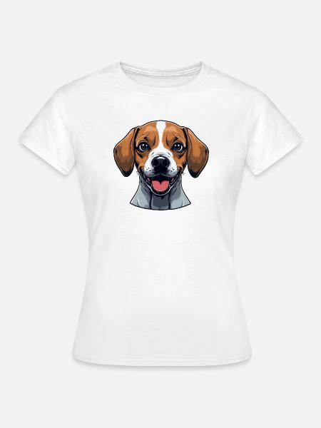 Beagle-Porträt: Fröhliches Hunde-Design - Frauen T-Shirt - Weiß
