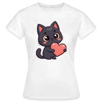 Chat noir cœur tendre - T-shirt Femme - blanc - Devant - AI Model Female 172 dark (172cm)