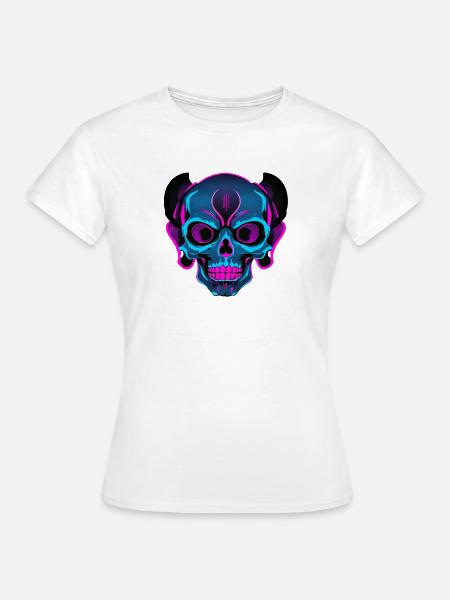 Neon Skull mit Kopfhörern - Frauen T-Shirt - Weiß