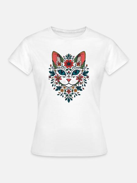 Blumenblüten Katzenporträt - Frauen T-Shirt - Weiß