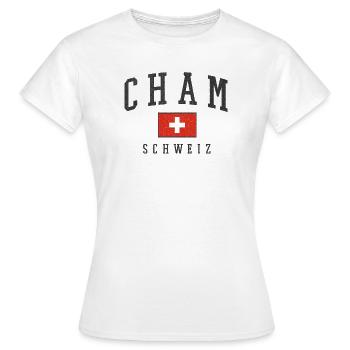 Cham Schweiz Flaggenstil - Frauen T-Shirt - Weiß - Vorne - AI Model Female 172 dark (172cm)
