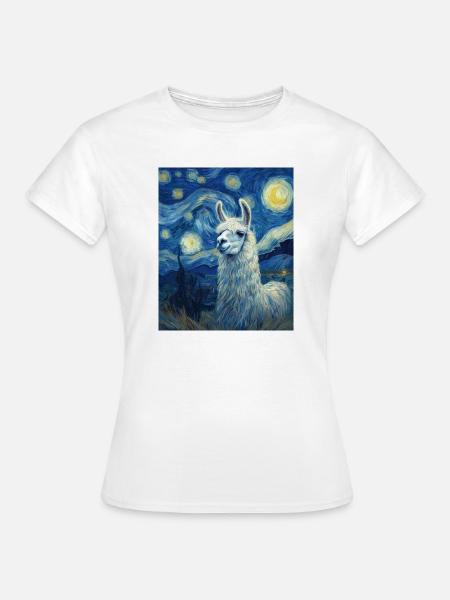 Lama Van Gogh Starry Night - Frauen T-Shirt - Weiß