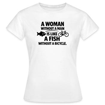 A Woman Without a Man – Feminist Saying - Women's T-Shirt - white - Front - AI Model Female 172 dark (172cm)