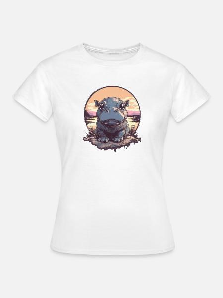 Sonnenuntergang Hippo Illustration - Frauen T-Shirt - Weiß