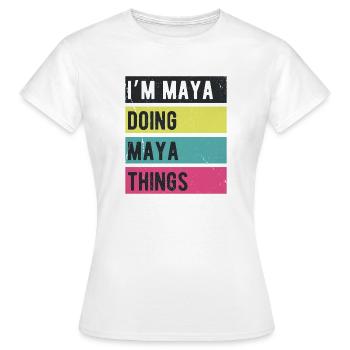 Ich bin Maya und mache Maya-Dinge Retro-Farben - Frauen T-Shirt - Weiß - Vorne - AI Model Female 172 dark (172cm)