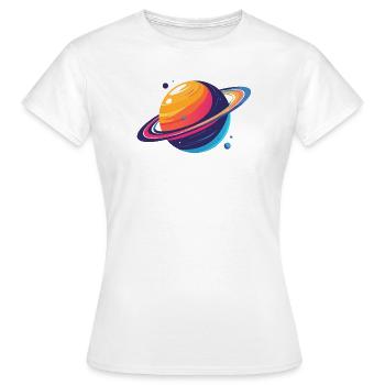 Neon Planetenkosmos Planet mit Ring und Monden - Frauen T-Shirt - Weiß - Vorne - AI Model Female 172 dark (172cm)