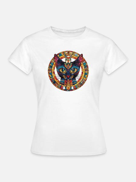 Mosaikkatze im Sonnenkreis - Frauen T-Shirt - Weiß