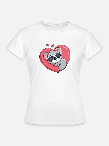 Koala-Ruhebrille mit rosa Herz - Frauen T-Shirt - Weiß