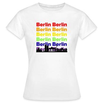 BERLIN REGENBOGEN SKYLINE, PRIDE HAUPTSTADT! LGBTQ - Frauen T-Shirt - Weiß - Vorne - AI Model Female 172 dark (172cm)