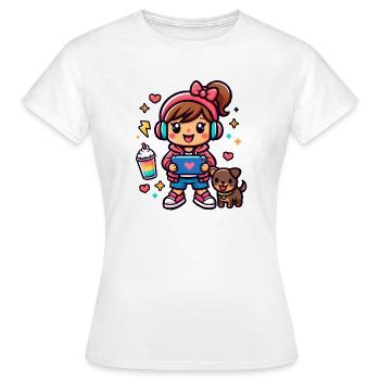 Fille Gamer Esthétique avec une tablette de surf et un chiot - T-shirt Femme - blanc - Devant - AI Model Female 172 dark (172cm)