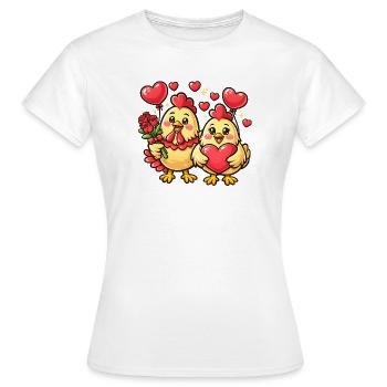 Dessin animé de la Saint-Valentin d’un couple amoureux de poules - T-shirt Femme - blanc - Devant - AI Model Female 172 dark (172cm)