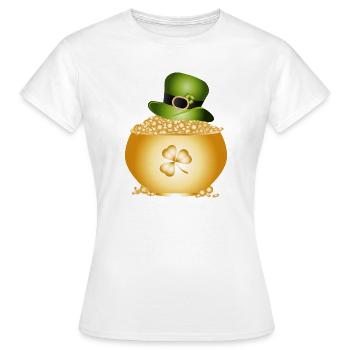 Goldener Topf mit Kleeblatt und grünem Hut - Frauen T-Shirt - Weiß - Vorne - AI Model Female 172 dark (172cm)