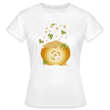 Goldener Topf mit Goldmünzen und Kleeblättern - Frauen T-Shirt - Weiß - Vorne - AI Model Female 172 dark (172cm)
