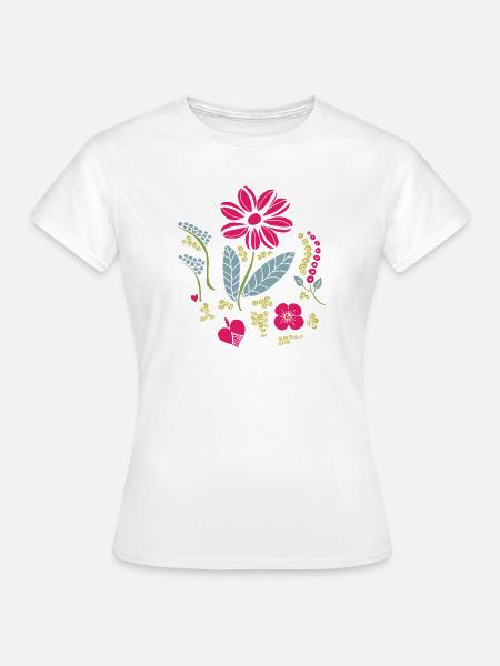 Blumenornament mit Blättern - Frauen T-Shirt - Weiß
