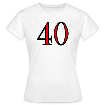 40. 40 YEARS. 40th ANNIVERSARY. 40 YEARS ANNIVERSARY. - Women's T-Shirt - white - Front - AI Model Female 172 dark (172cm)
