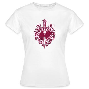 Je t’aime - Saint-Valentin | Ornement en forme de cœur en dague - T-shirt Femme - blanc - Devant - AI Model Female 172 dark (172cm)