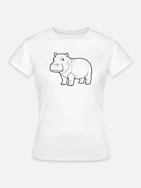 Realistisches Nilpferd Zeichnung Outline - Frauen T-Shirt - Weiß