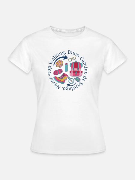 Buen Camino de Santiago Never Stop Walking Emblem - Frauen T-Shirt - Weiß