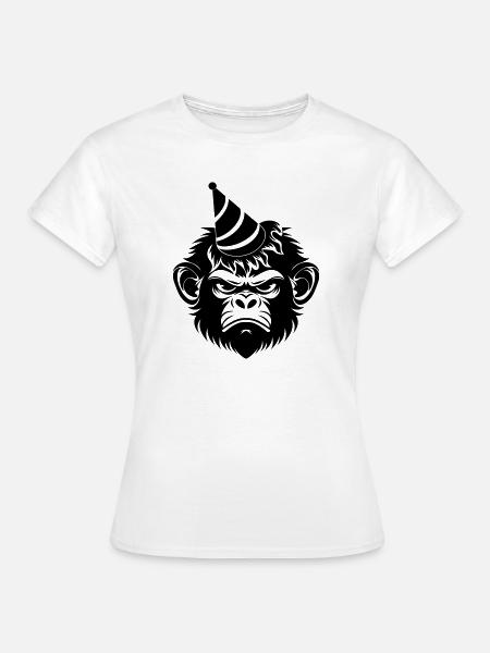 Launischer Affe mit Party-Hut - Frauen T-Shirt - Weiß