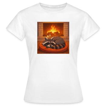 Cozy Raccoon by Fireplace - Women's T-Shirt - white - Front - AI Model Female 172 dark (172cm)
