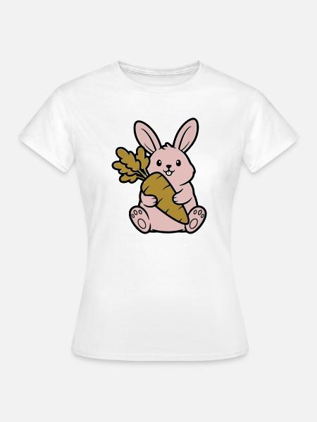Süßer Hase mit Karotte Möhre Comic - Frauen T-Shirt - Weiß