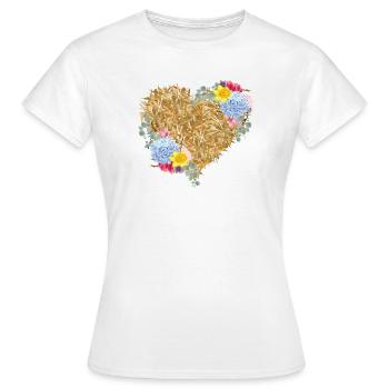 Herz aus Stroh mit Frühlingsblumen - Frauen T-Shirt - Weiß - Vorne - AI Model Female 172 dark (172cm)