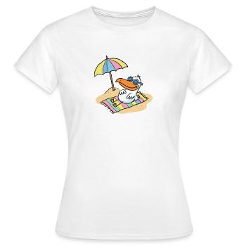 Oiseau du soleil sur la plage avec parasol - T-shirt Femme - blanc - Devant - AI Model Female 172 dark (172cm)
